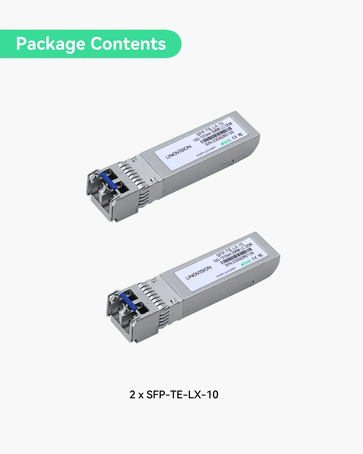 10Gbps BIDI SFP  Optical Transceiver for POE Switches with 10G SFP Module (SFP-TE-LX-10(2 pack))