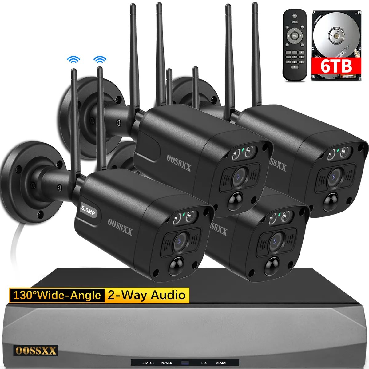 (5.5MP & PIR Detection) 2-Way Audio Dual Antennas Security Wireless Camera System 3K 5.0MP 1944P Wireless Video Surveillance Monitor NVR Kits Outdoor WiFi Security Cameras