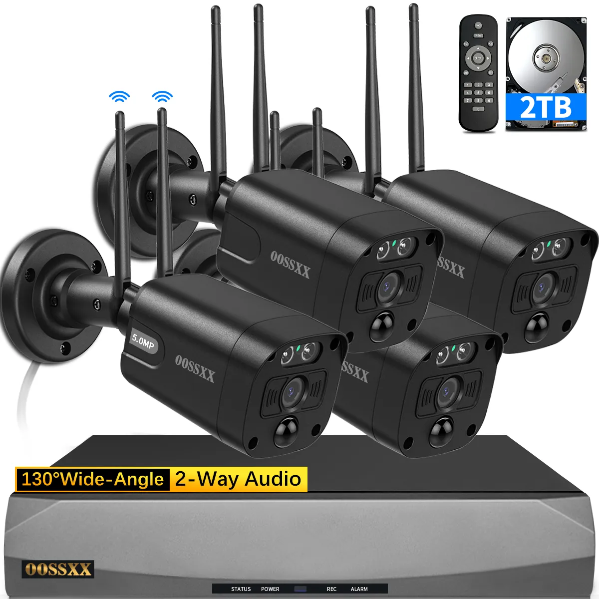 (5.5MP & PIR Detection) 2-Way Audio Dual Antennas Security Wireless Camera System 3K 5.0MP 1944P Wireless Video Surveillance Monitor NVR Kits Outdoor WiFi Security Cameras