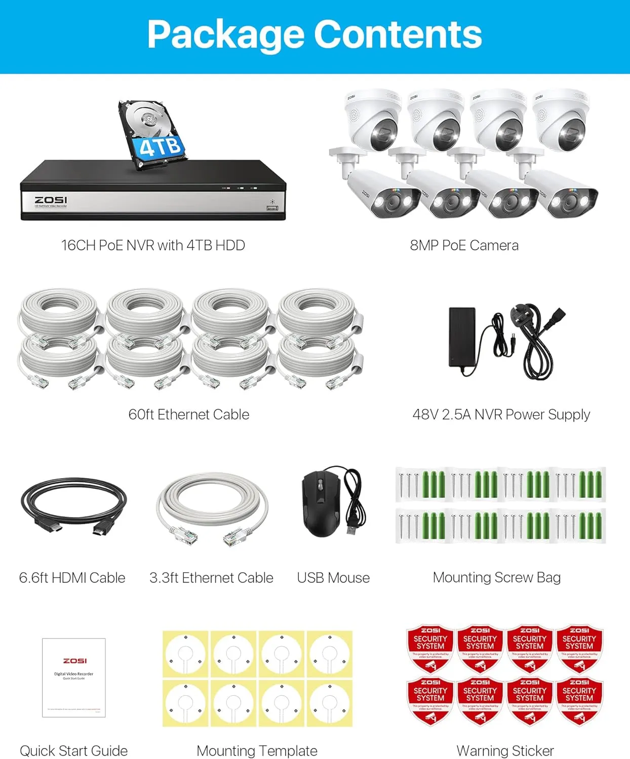 C182/C225 4K 16CH 8-Cam PoE Security System   4TB Hard Drive