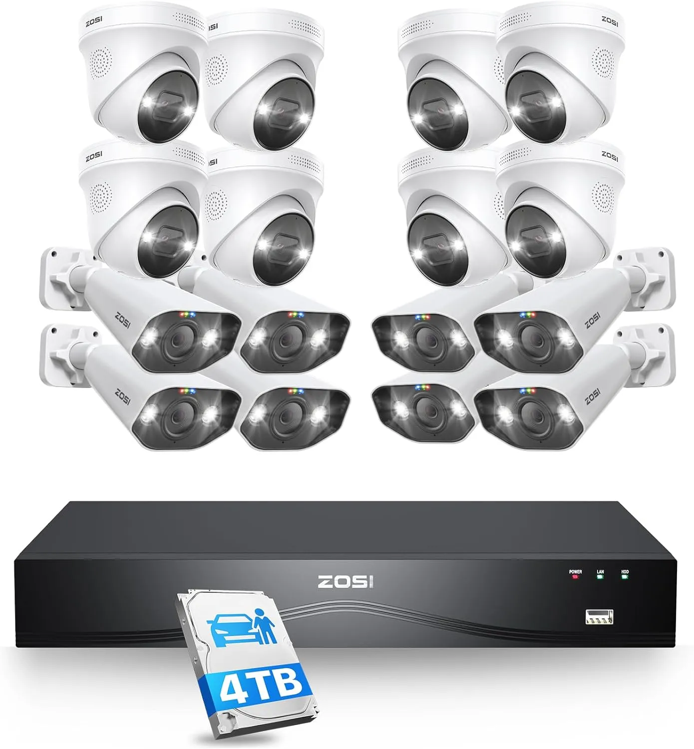 C182/C225/C296 4K 16CH(32CH Expandable) PoE Security System   4TB Hard Drive