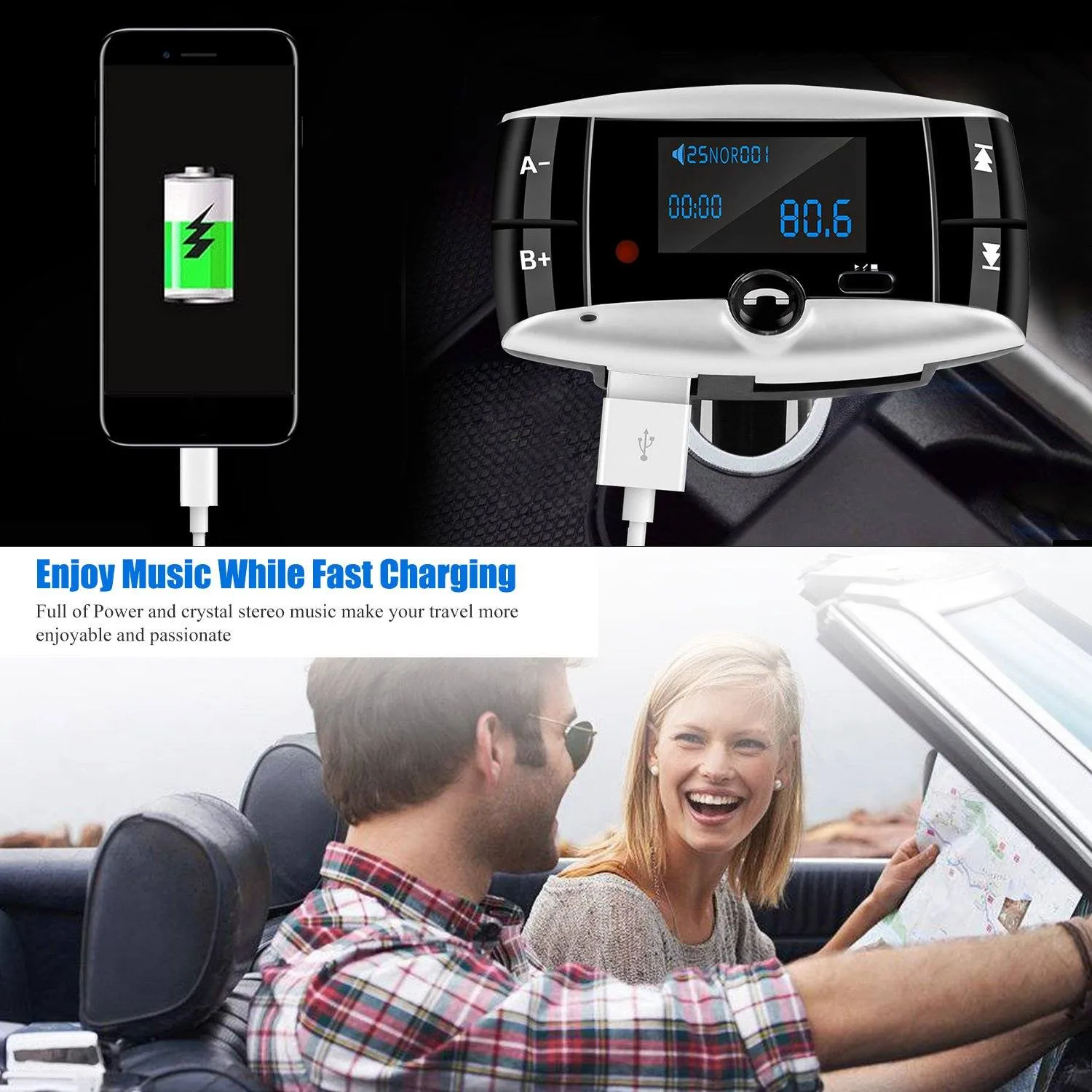 Car Wireless FM Transmitter USB Charger Hands-free Call MP3 Player