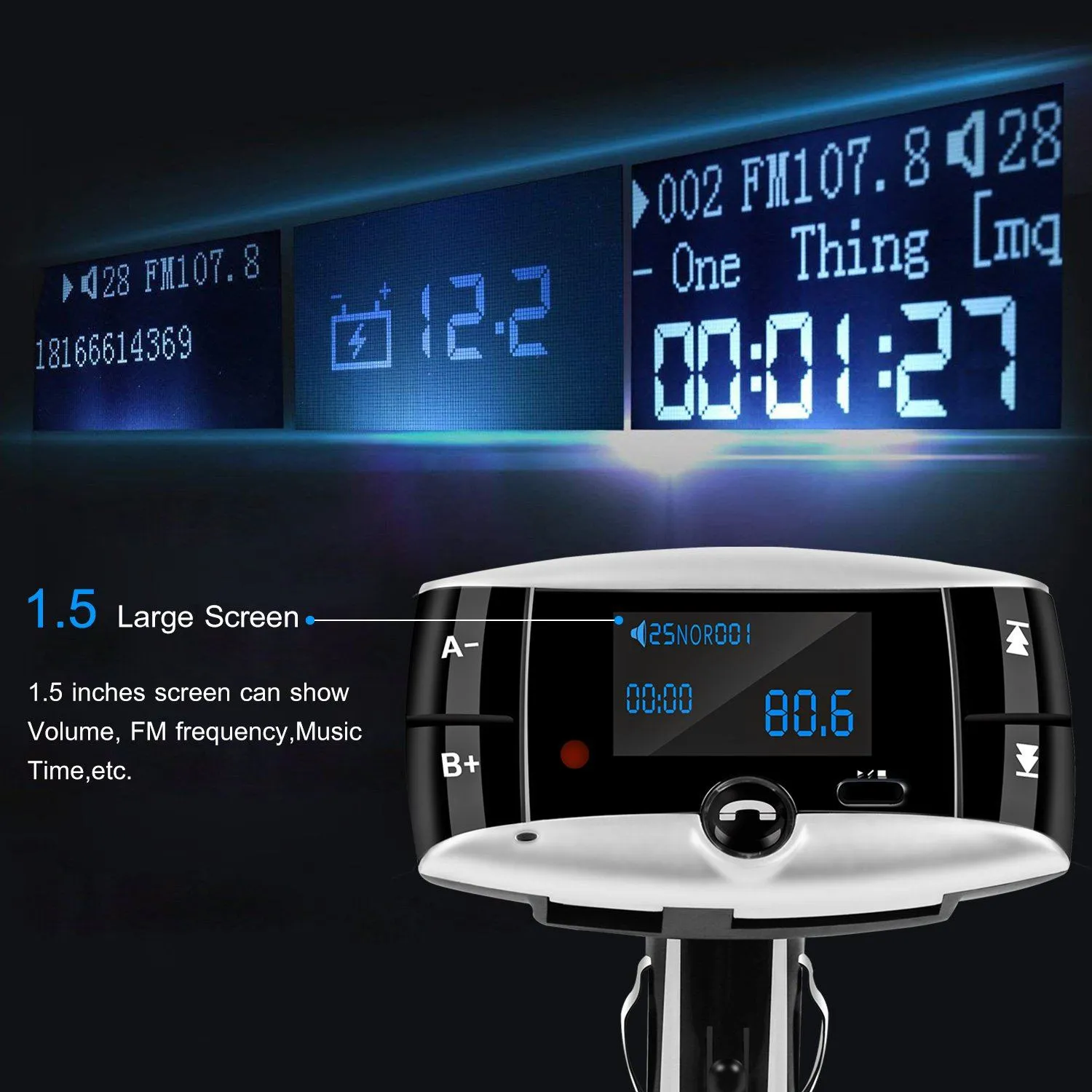 Car Wireless FM Transmitter USB Charger Hands-free Call MP3 Player