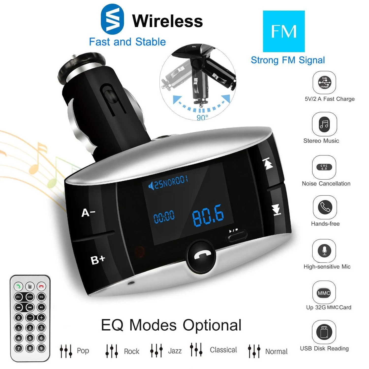 Car Wireless FM Transmitter USB Charger Hands-free Call MP3 Player