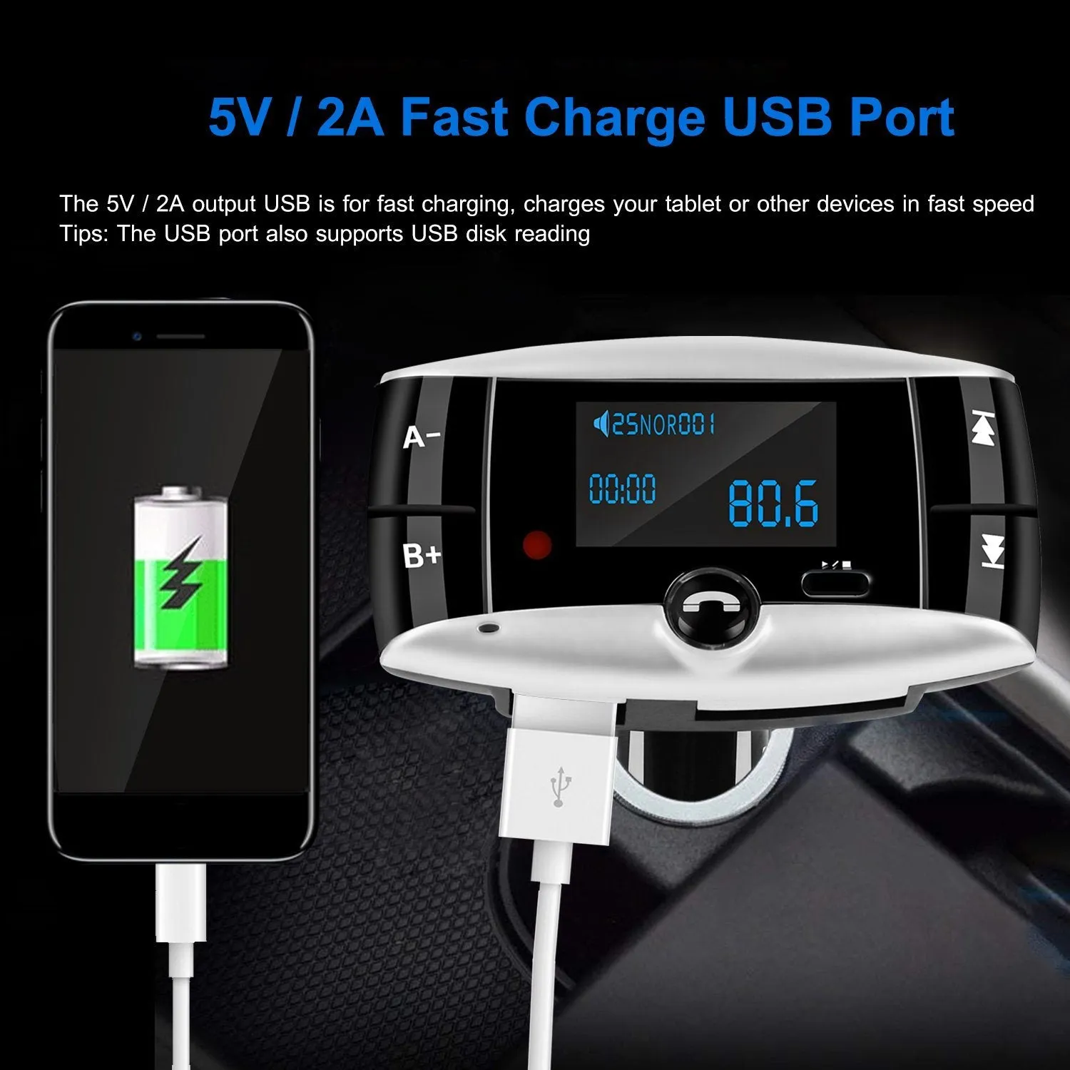 Car Wireless FM Transmitter USB Charger Hands-free Call MP3 Player