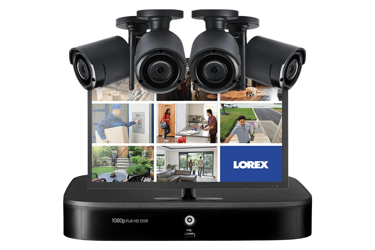 Complete Security Camera System with 4 HD 1080p Wireless Cameras and Monitor