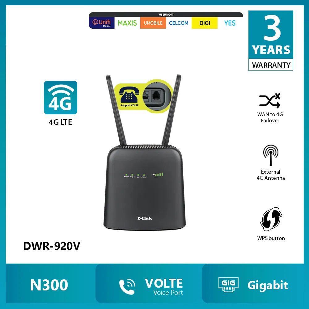 D-Link DWR-920V / DWR-M930 N300 Gigabit LAN 4G LTE Router similar with MR200 MR6400 4G680V2 DWR-921