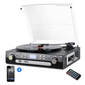 DIGITNOW Vinyl/LP Turntable Record Player, with Bluetooth, AM&FM Radio, Cassette Tape, Aux in, USB/SD Encoding & Playing MP3