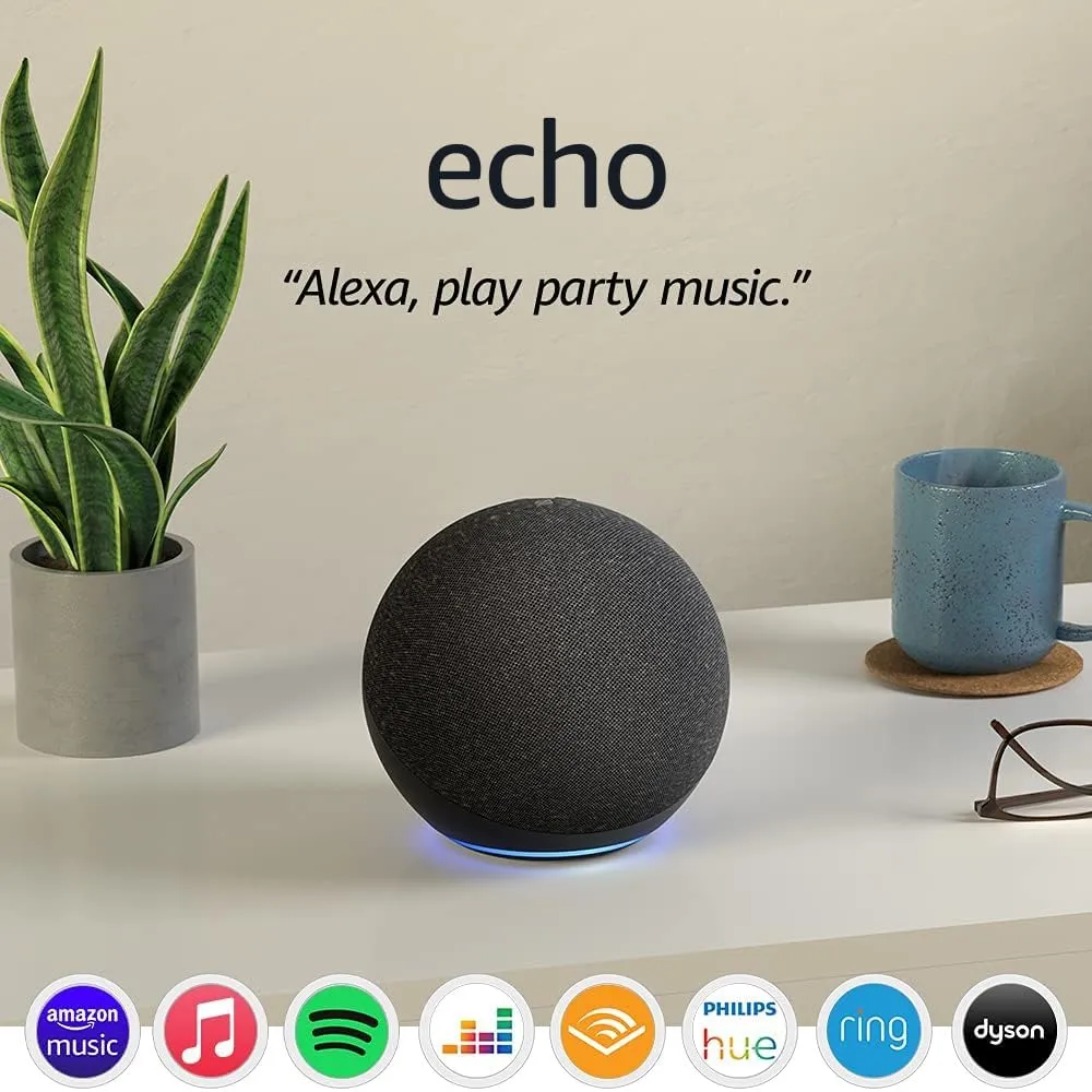 Echo (4th Gen) Smart Speaker with Alexa, Dolby Sound, Wi-Fi & Bluetooth - Charcoal