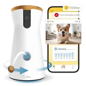 Furbo 360° Dog Camera   Nanny Bundle: Home Security & Dog Safety Alerts, Rotating Pet Treat Dispenser Camera with Speaker, Smart Home Indoor Cam w Phone App (Additional Subscription Required at Setup)