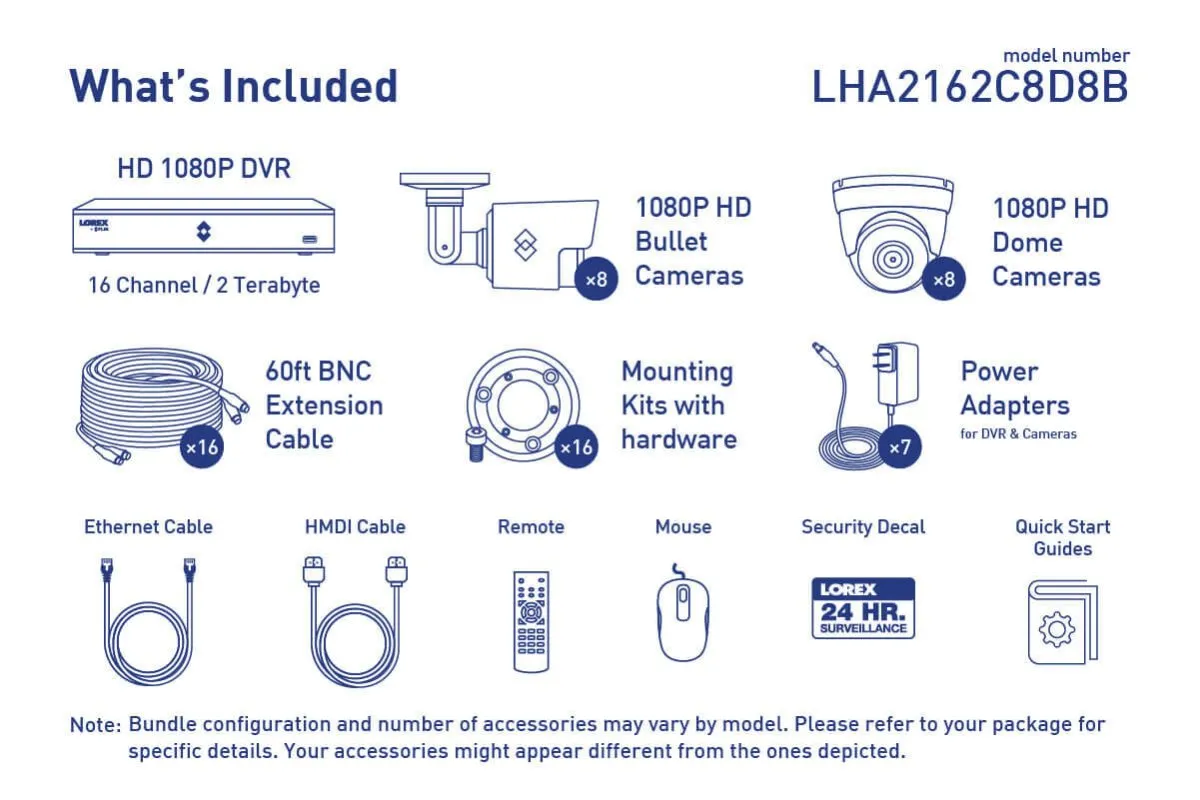 HD Security Camera System featuring 8 bullet cameras, 8 dome Cameras & Lorex Cirrus Connectivity