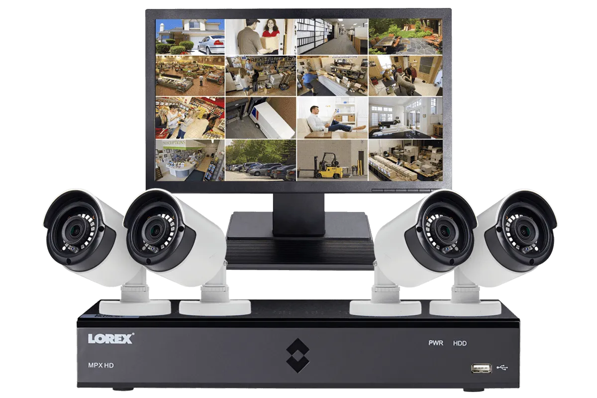 HD Security Camera System with four 1080p Bullet Cameras and LED Monitor