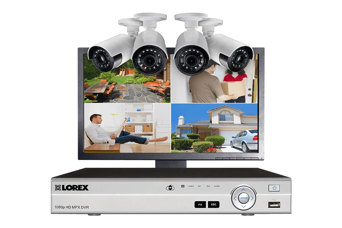 Home Security System with 4-Channel DVR, 4 Ultra-Wide 160