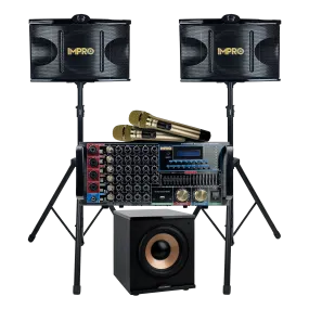 ImPro Epic Party Bundle 1 Plus with Mixing Amplifier, Speakers, Subwoofer, Microphones, and Accessories (6 Items)