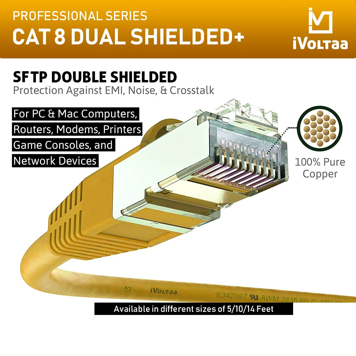 iVoltaa Bare Copper Ethernet CAT8 (SSTP) 40Gb/Sec 2000MHZ