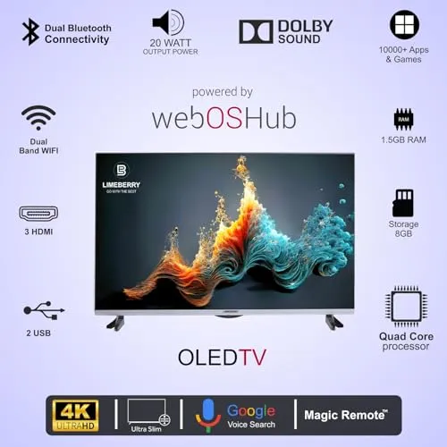 LIMEBERRY 140 cm (55) inches 4K Ultra HD WebOs Smart OLED TV with Unbreakable Display, Magic Air Voice Search Function Remote, Dual Bluetooth Inbuilt, Works with Alexa (EOLED55)