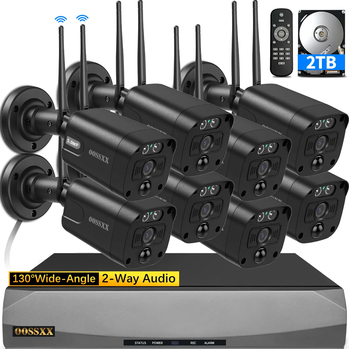 OOSSXX (2-Way Audio & PIR Detection) 5MP Dual Antennas Outdoor Security Camera System Wireless WiFi Home Security System 3K Video Surveillance