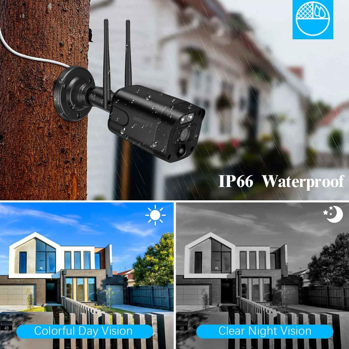 OOSSXX (2-Way Audio & PIR Detection) 5MP Dual Antennas Outdoor Security Camera System Wireless WiFi Home Security System 3K Video Surveillance