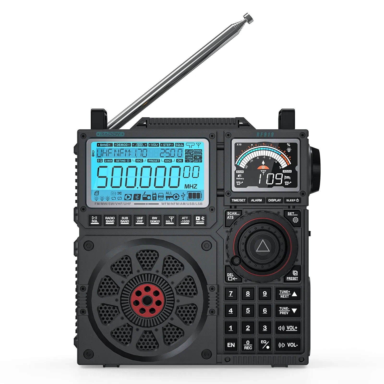 Raddy RF919 Shortwave Radio | Full Band Receiver with SSB | 20W Bluetooth 5.1 | APP Remote Control | Antenna Tuner | 5000mAh Battery | Dual Screens