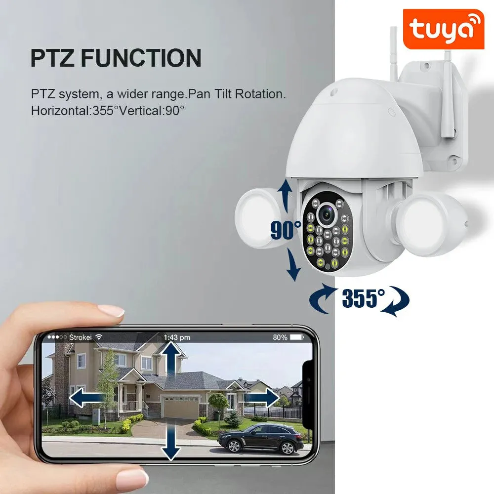 Security Camera Outdoor/Home,PTZ WiFi Camera for Home Security,3MP Pan Tilt 360° View,AI Motion Detection,Auto Tracking,Color Night Vision,2-Way Audio,Floodlight,Waterproof