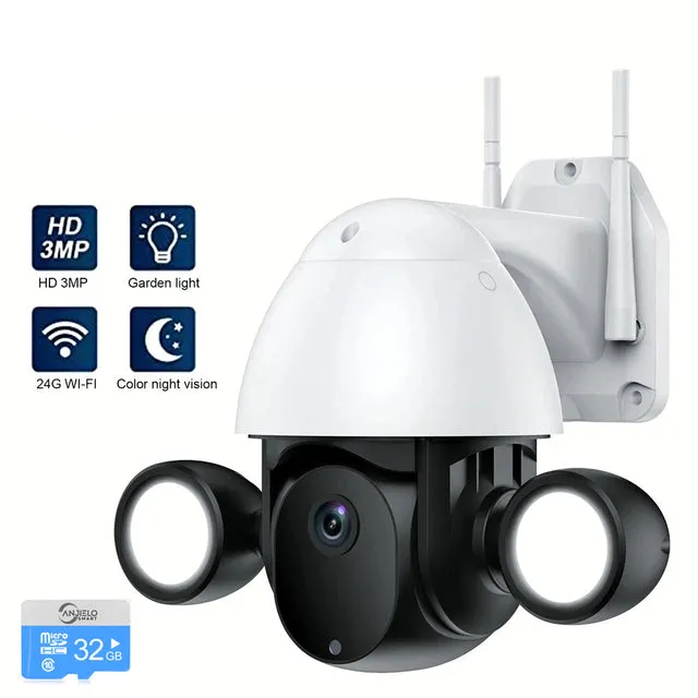 Security Camera Outdoor/Home,PTZ WiFi Camera for Home Security,3MP Pan Tilt 360° View,AI Motion Detection,Auto Tracking,Color Night Vision,2-Way Audio,Floodlight,Waterproof