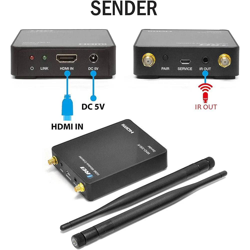 Wireless HDMI Transmitter & Receiver Extender Upto 300 Feet -1080P @50/60 Hz-IR Support (WHD-330-K-B)